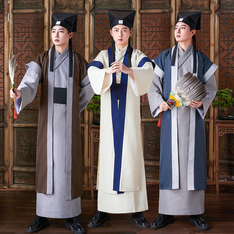 古装男款古代汉服棉麻长衫侠客师爷医生掌柜商人管家演出服装戏服