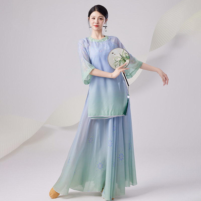 古典舞蹈服女飘逸中国风气质外衫裙子两件套中国舞表演演出服新款