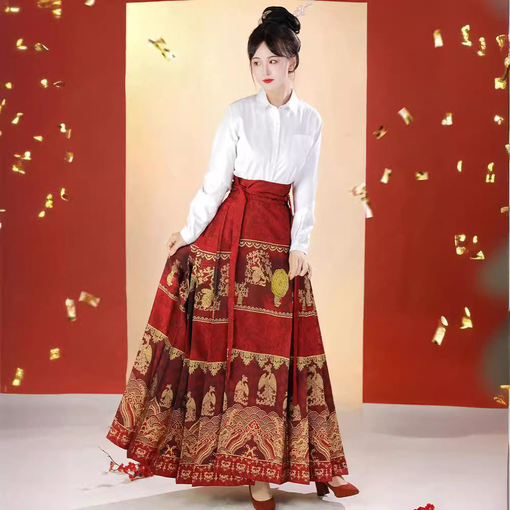 高级感汉服女马面裙织金