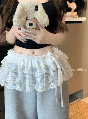 白色芭蕾风蕾丝半身裙屁帘女春夏季韩系叠穿绑带配牛仔裤遮臀短裙