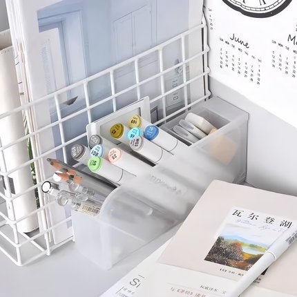 桌面收纳盒透明笔筒磨砂简约大容量斜插式多功能女办公室学生文具