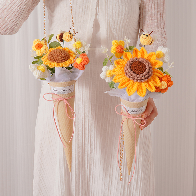 创意成品手工毛线向日葵花束小甜筒冰淇淋生日礼物送小朋友伴手礼