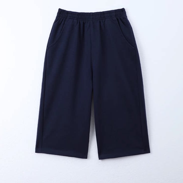 夏装儿童深蓝色七分裤男童女童薄款藏青色休闲运动裤学生校服裤子