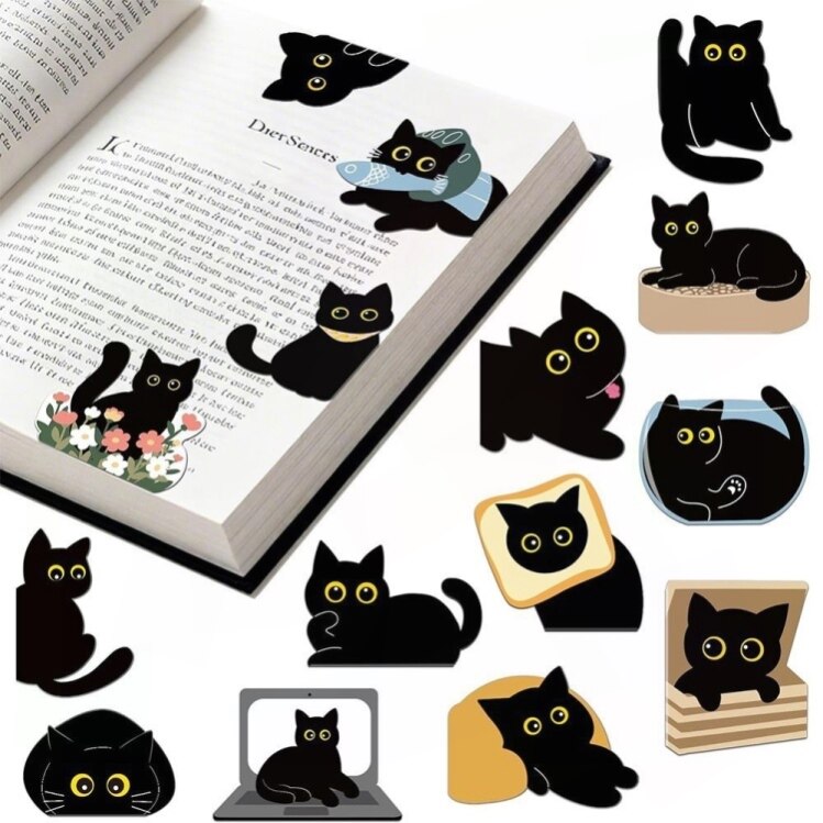 文创黑猫创意金属磁吸书签猫咪磁铁定制小猫书夹文具磁性猫书签夹