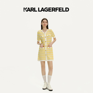 KARL 撞色边黄色针织连衣裙老佛爷 LAGERFELD卡尔拉格斐2024夏新款