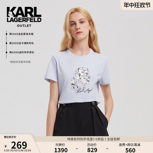 短袖 T恤兰花底纹女款 LAGERFELD卡尔拉格斐outlets夏款 KARL 老佛爷