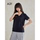 纯色短款 A21女装 简约百搭落肩短袖 新款 上衣 四色可选V领T恤夏季