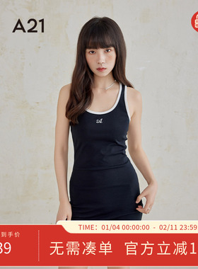 A21女装圆领连衣裙夏季2024新款收腰显瘦性感辣妹风包臀短裙女