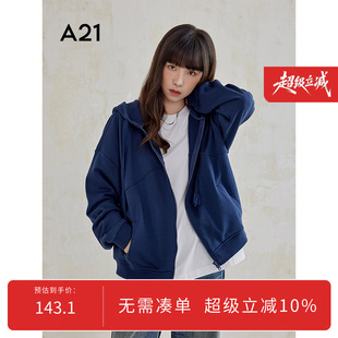 外套 开衫 A21女装 针织连帽卫衣女春秋潮牌宽松休闲设计感保暖长袖