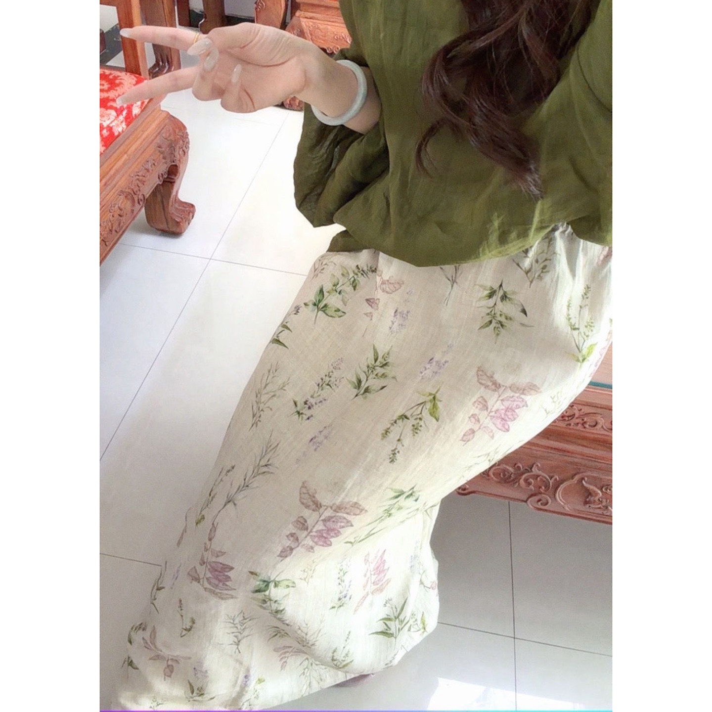 肉松麻花韩系度假风提花高级感复古亚麻碎花半身裙女夏宽松遮肉垂