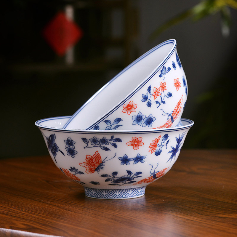 高温白瓷中式加厚陶瓷碗青花