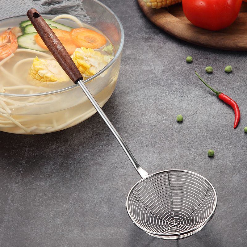 漏勺不锈钢复古木柄加厚线漏火锅捞勺油炸捞面不锈钢网漏笊篱
