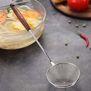 漏勺不锈钢复古木柄加厚线漏火锅捞勺油炸捞面不锈钢网漏笊篱