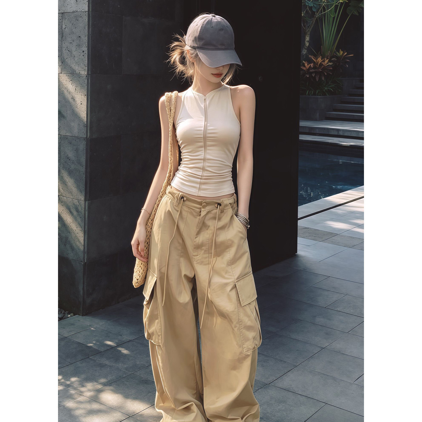 又酷又飒减龄无袖背心上衣阔腿裤套装女夏2026新款辣妹穿搭一整套