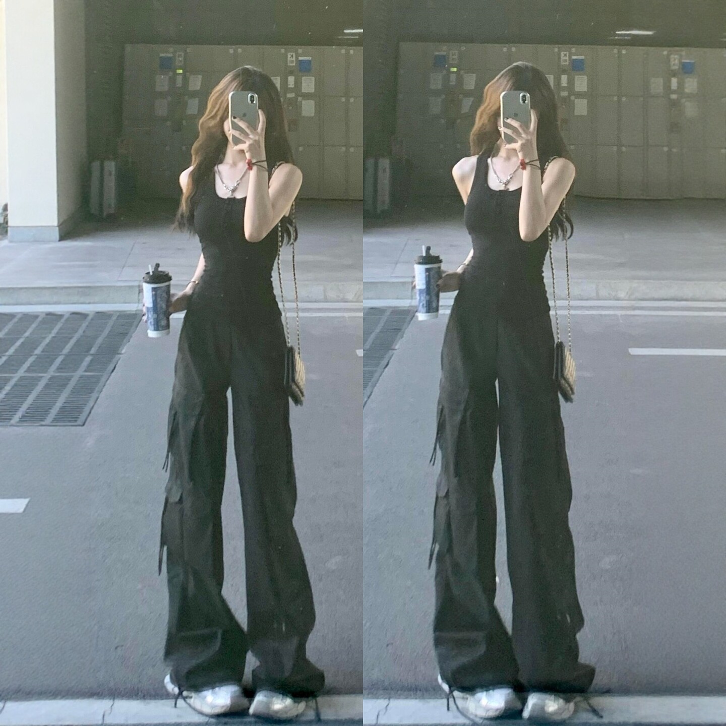 港风复古运动服套装女夏季显瘦时尚背心工装阔腿裤休闲两件式跑步