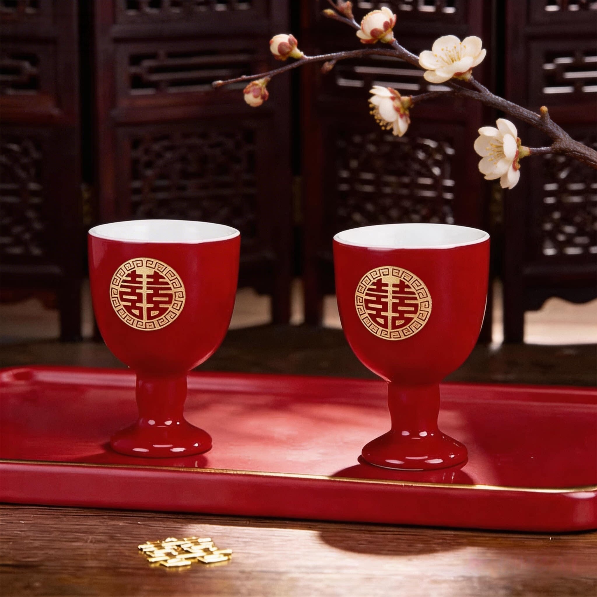 敬酒杯结婚一对中式婚礼交杯酒婚宴陶瓷酒壶分酒器套装中国红酒具