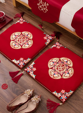 羽括「古韵华彩」结婚跪垫一对婚礼敬茶改口红色喜垫子婚房沙发垫