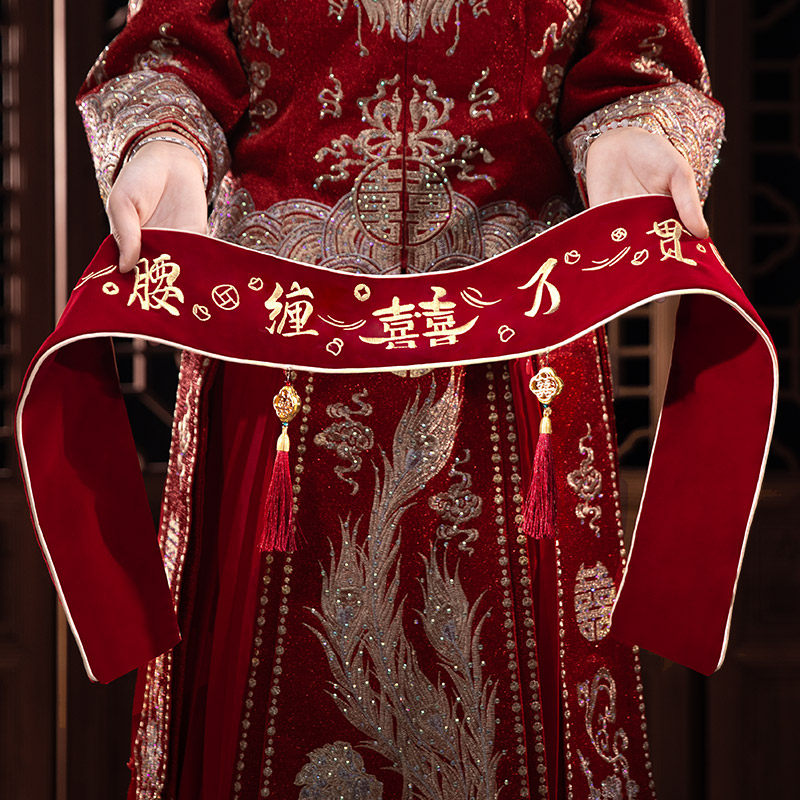 羽括丨结婚新人高档绒布刺绣腰带