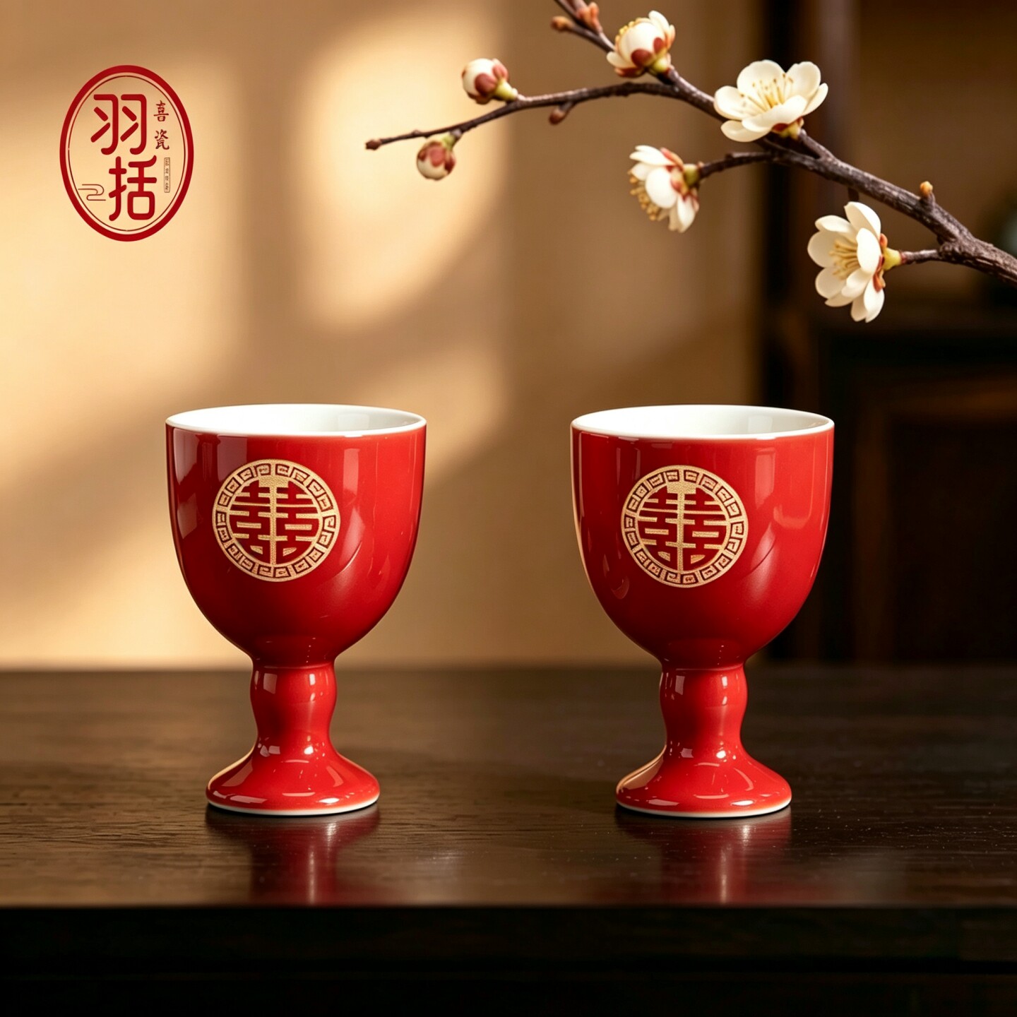 敬酒杯结婚一对中式婚礼交杯酒婚宴陶瓷酒壶分酒器套装中国红酒具图片