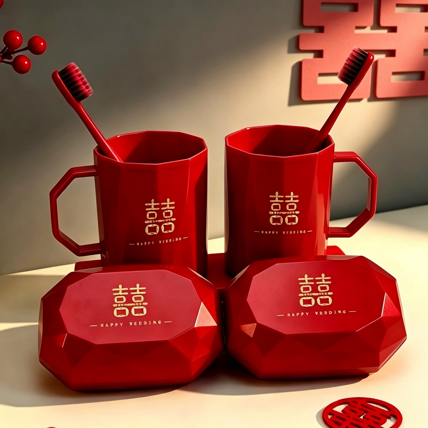 结婚洗漱杯套装刷牙杯子情侣对杯漱口杯一对牙刷牙缸新婚礼物用品