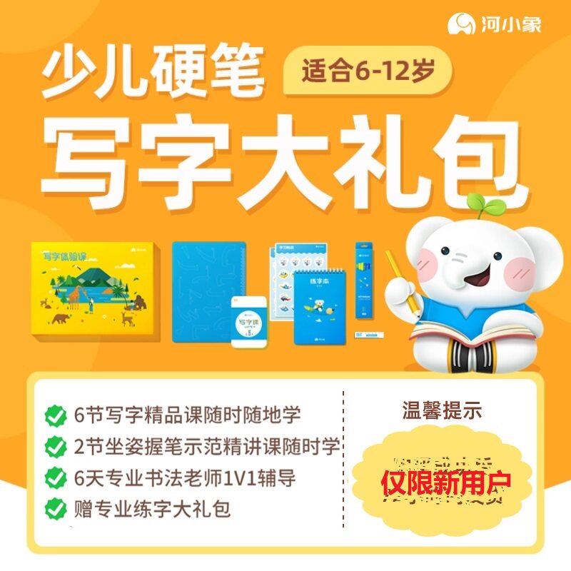 河小象写字课程硬笔练字小学生幼小衔接1对1辅导书法练习赠写字贴