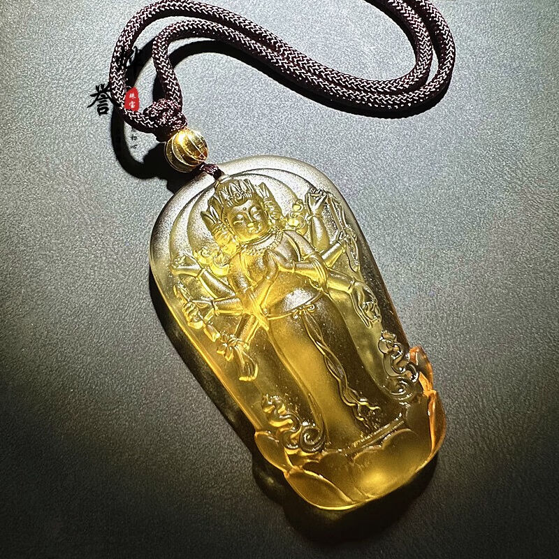 烨誉古法琉璃摩利支天菩萨男女护身符吊坠佛像挂件项链饰品观音化