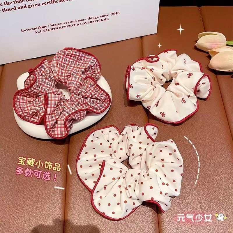 红色甜美波点大肠马尾发圈发绳丸子2025高级头饰发饰新款红色头绳