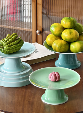 龙泉泥青瓷高果盘7/ 8寸素贡盘果盆庙盘佛堂拜盘