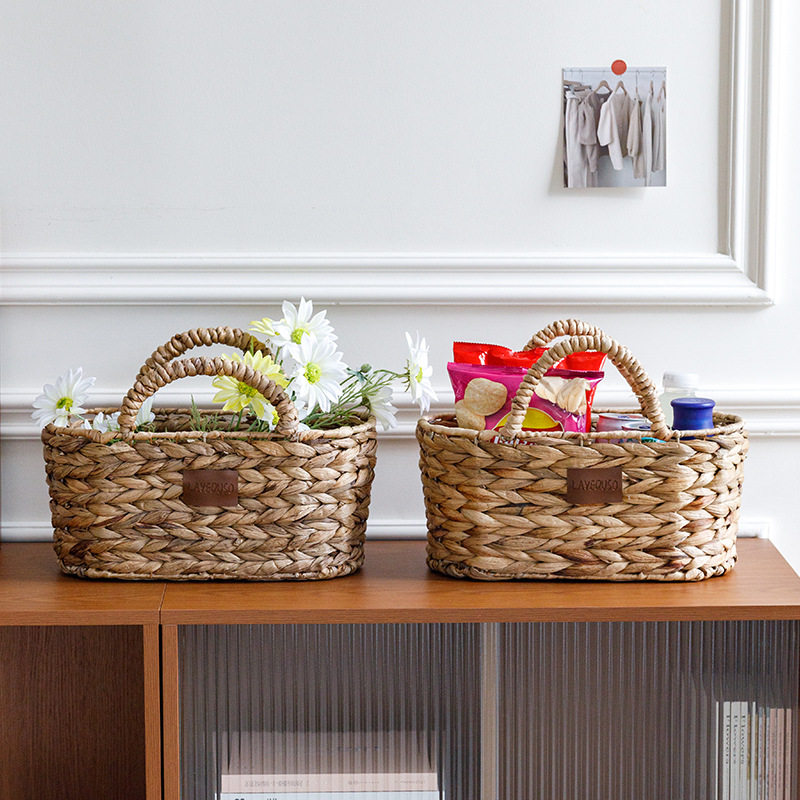 水葫芦草编织花篮水果篮子野餐红酒置物篮家用客厅桌面收纳篮