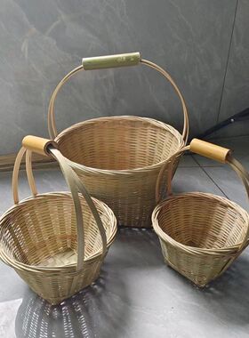 广西竹制品小竹篮手提篮批发竹编收纳筐果蔬篮面包筐鸡蛋篮采摘篮