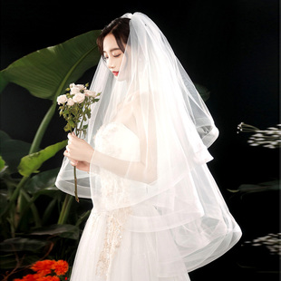 新娘婚纱头纱香槟色头饰蓬蓬纱超仙森系拍照多层短款 主题结婚旅拍
