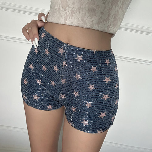 Spicy girl sequin printed shorts辣妹风亮片印花短裤女性感包臀