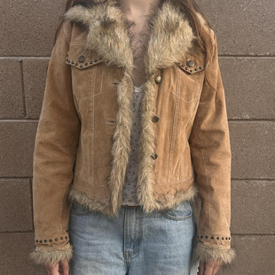 Spicy girl fur patchwork jacket 欧美潮流毛毛拼接外套上衣夹克