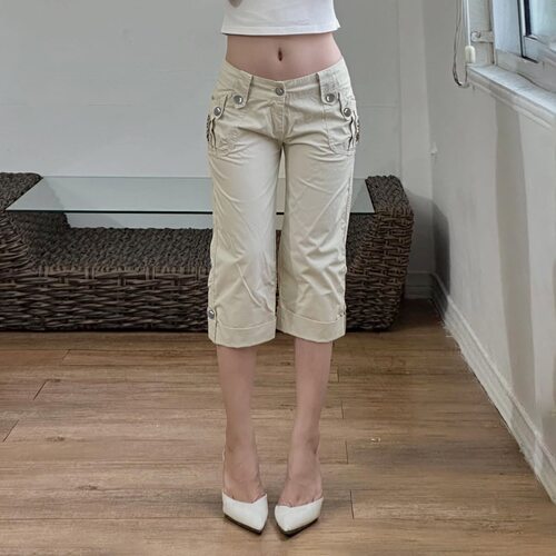 Summer Hot Girl Straight Leg Pants夏日工装风低腰直筒五分裤女