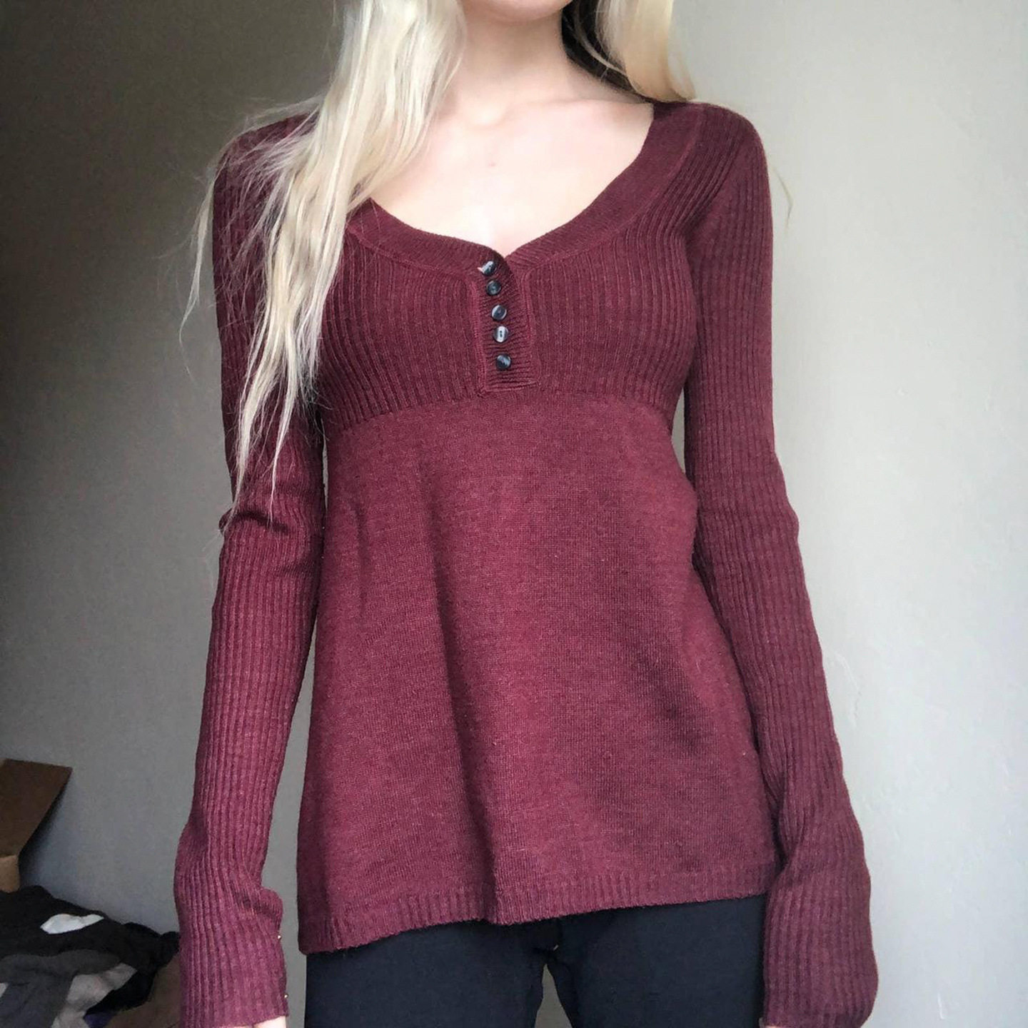 Red round neck woolen top 欧美圆领红色百搭娃娃衫长袖毛衣女秋