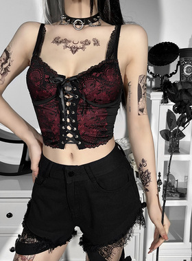 Silk Lace Open Back Strap Tank Top 蕾丝花边露背绑带小背心女