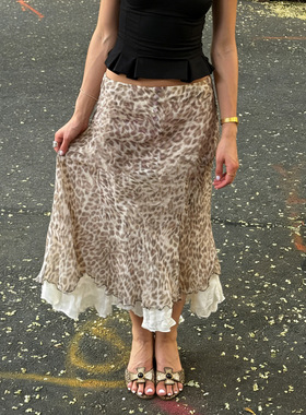 Double layered leopard print skirt气质优雅风修身双层豹纹半裙
