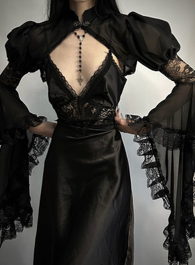 Gothic style black lace blouse 哥特风黑色蕾丝罩衫女cos服装