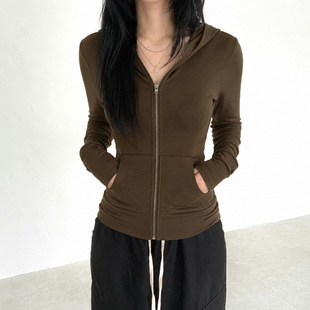 Casual zipper hooded cardigan top 简约休闲拉链口袋连帽卫衣女