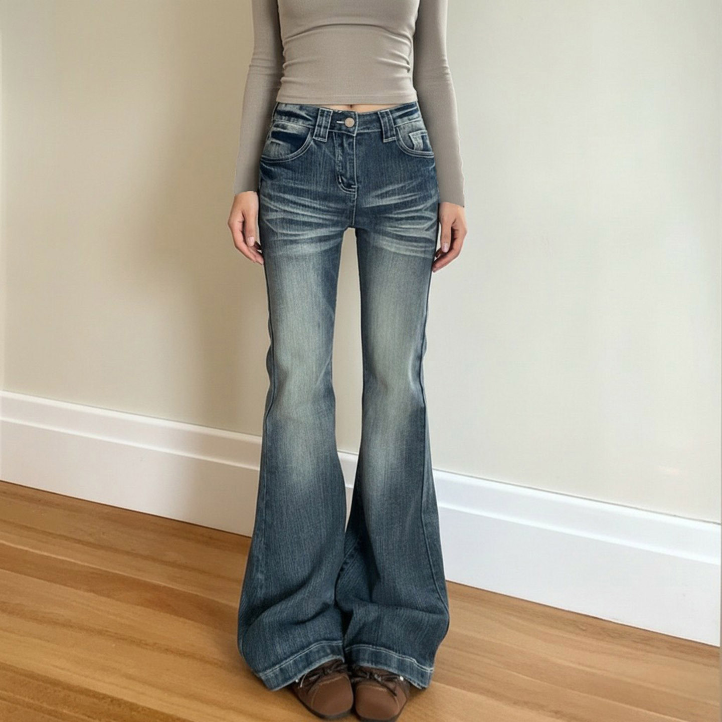 Spicy girl slim fit flared pants 辣妹复古修身喇叭裤牛仔裤女