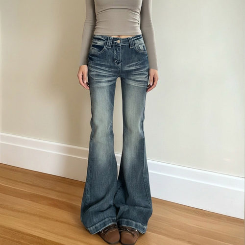 Spicy girl slim fit flared pants 辣妹复古修身喇叭裤牛仔裤女