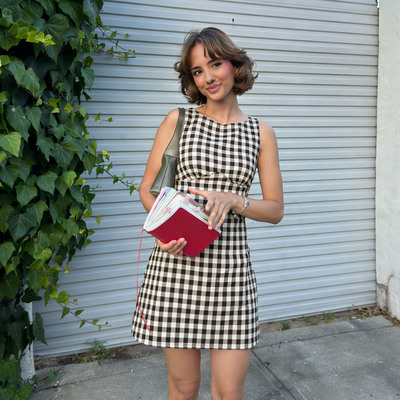 French plaid sleeveless dress 法式格纹收腰针织无袖连衣裙女