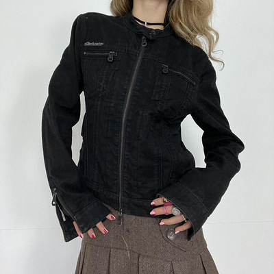 Black denim casual jacket 酷帅黑色水洗牛仔休闲长袖夹克外套女
