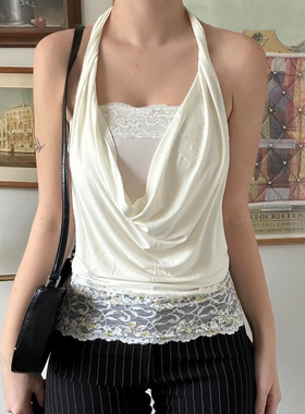 White collar lace vest for women 白色荡领挂脖蕾丝吊带背心女