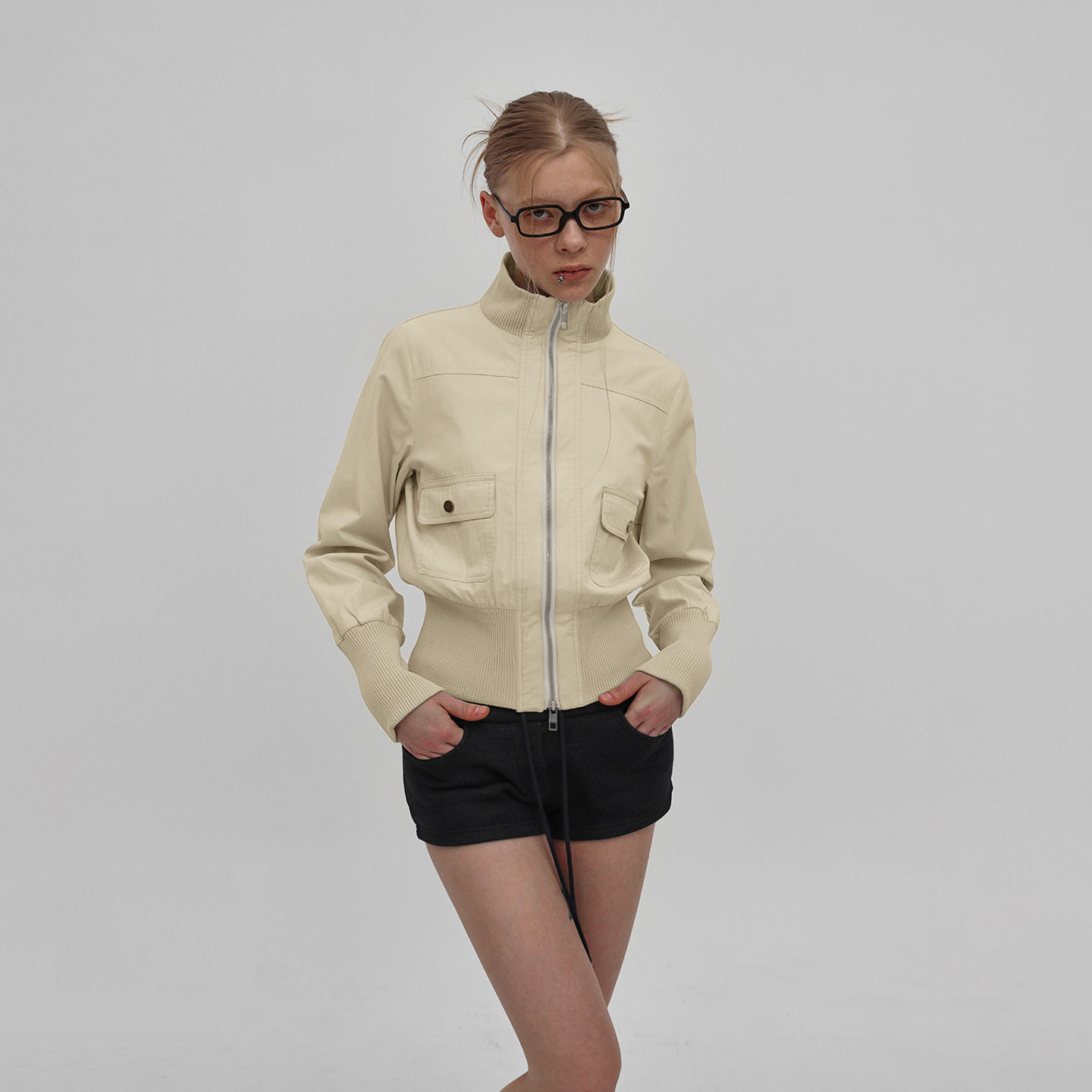 Hot girl stand up collar zipper jacket工装风立领夹克外套女秋