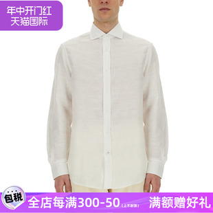 时尚 Brunello 男士 衬衣白色SS24 Cucinelli新款 休闲亚麻混纺衬衫