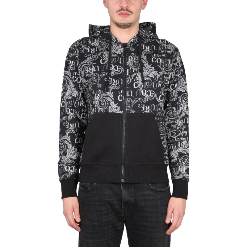 versace/范思哲新款男装logo标志拼色拉链连帽休闲运动外套