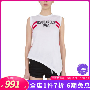 Dsquared2新款 背心T恤上衣 logo印花Coulise不规则无袖 女装