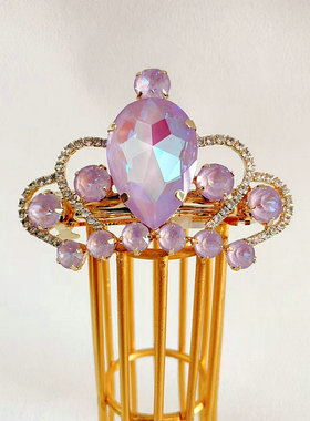 原创设计s家异形水晶6公分弹簧夹皇冠后脑勺侧边夹高级感气质发饰