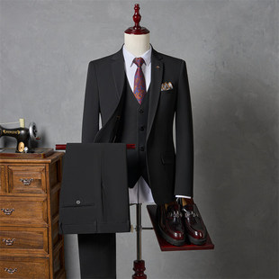 男士 休闲西装 三件套韩版 商务正装 新郎结婚礼服 修身 高级感西服套装